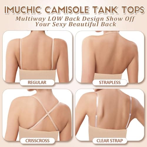 iMuchic Camisole Tank Tops for Girls, Stretch Undershirts Comfortable Camis with Clear Straps and Silicone Cover (US, Alpha, Small, Regular, Regular, Beige) - Thumbnail 3