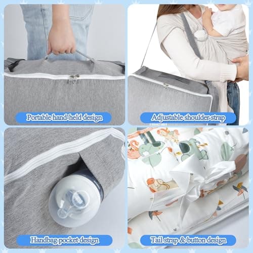 Baby Lounger for Newborn 0-24 Months, Portable Infant Lounger with Soft Breathable Cotton, Adjustable Size Lengthen Space Lightweight & Washable Essentials for Home (3. Carousel) - Thumbnail 5