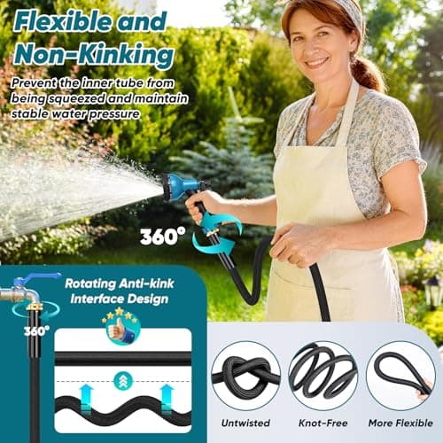 BAZOLOTA Garden Hose 100FT Non-Expanding, Lightweight Hose With 10-Function Nozzle, Leak-Proof, No-Knot, Easy to Carry, Wear-Resistant, Sturdy 3/4GHT Flexible Water Hose for Yard Garden Outdoor - Thumbnail 3