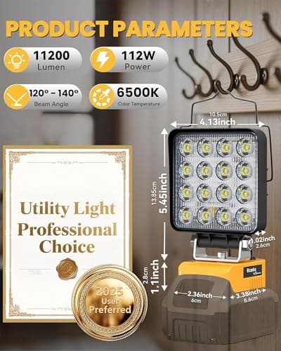 LED Work Light Compatible with DeWALT 20V Battery, 112W 11200LM,Tool Only - Thumbnail 2