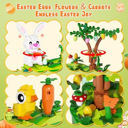 Easter Egg Hunt Bunny Building Rotate Toy Set - Movable Ears Forest Base Running Water Rotating Mechanism to Rotate Bunny Tree, Chick Rabbit Festival Decoration Gifts for Kids Adults Boys Girls 8+ - Thumbnail 4