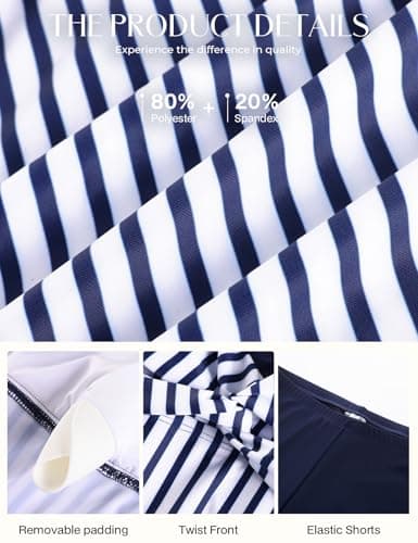 Hanna Nikole Women's Swimwear 2 Piece, Heart Shaped Neckline Bathing Suit, Adjustable Wide Straps Swimwear Navy Stripe 2XL - Thumbnail 5