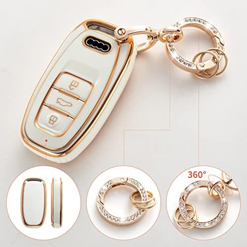RUABIBAN for Audi Key Fob Cover, Key Case Protection Fit for A4 A5 A6 A7 A8 Q5 S5 S7 3-button Smart Remote - Thumbnail 4
