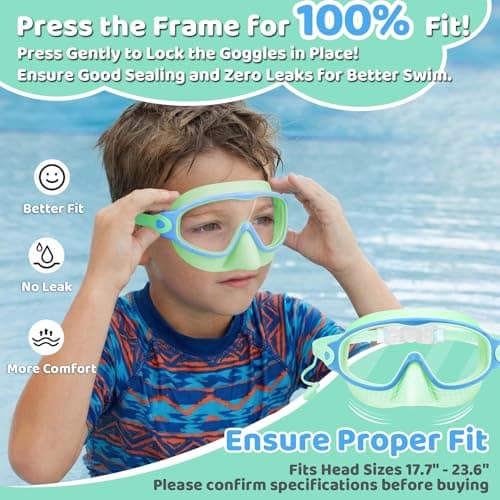 Vvinca Kids Swim Goggles 2 Pack with Nose Cover and Attached Earplugs, Wide View Anti-Fog/UV Swimming Goggles for Age 3-12 Boys Girls, No Leak Pool Water Clear Swimming Goggle for Youth Toddler - Thumbnail 3