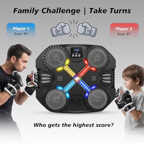 Music Boxing Machine Sport Toys for Kids,Wall Mounted Bluetooth Smart Punching Target,Training Pad Toy with Boxing Glove,Ideas Toys for Boys Girls Kids 3 4 5 6 7 8 9 10 11 12+ Years Old (Black) - Thumbnail 4