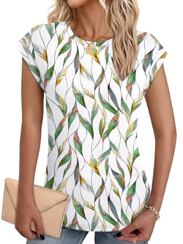 NORACORA Ladies Tops and Blouses Loose Fit Colored Tops Summer Shirts Womens Print Fashion Summer Tops Spring Outfits Casual Basic Tees Colorful Leaf M - Image 1