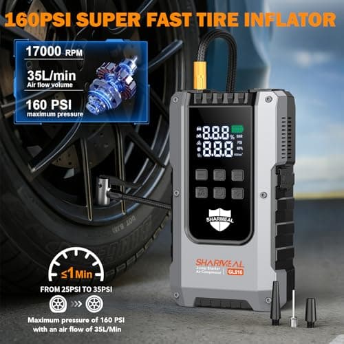 6000A Jump Starter with Air Compressor 160PSI Tire Inflator, 12V Car Battery Fast Charge Portable Jump Starter for All Gas/10L Diesel, Jump Box Pack with 3 Modes Flashlight and Jumper Cables - Thumbnail 3