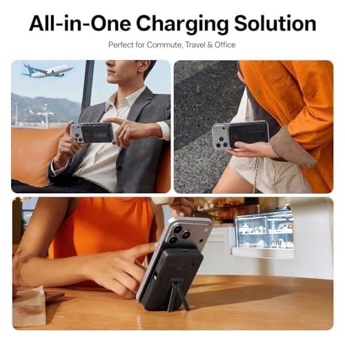 Q Magnetic Portable Charger 10,000mAh, Travel Essentials Wireless Power Bank with Built-in Cables & Foldable Stand, External Battery Pack Compatible with iPhone 17/16/15/14/13/12, Apple Watch - Thumbnail 3