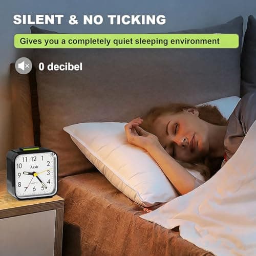 Azxb Analog Alarm Clock, Silent No Ticking Battery Operated Travel Alarm Clock with Night Light, Snooze, Loud Alarm, Luminous, Quiet Small Desk Clock for Bedrooms Deep Sleeper Adults Kids, Easy Set - Thumbnail 5