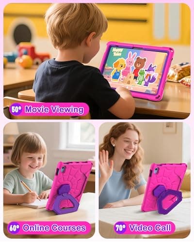 YIHE Shockproof Kids Case for iPad (A16) 11th Generation 11 Inch 2025/ iPad 10th Generation 10.9 inch 2022, Durable Protective Cover with Built-in Screen Protector & Stable Stand, Pink Purple - Thumbnail 4