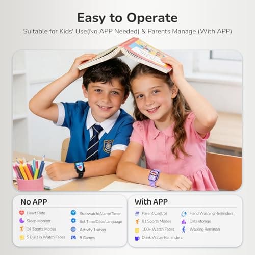Smart Watch Kids Fitness Tracker, Kids Smart Watch with Health Monitor, Activities Track & Water/Rest/Task Reminder, IP68 Waterproof Smartwatch with Puzzle Games, Boys Gift for Birthday-Black(2 Bands) - Thumbnail 6