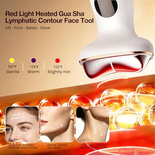 RFVDC Cold Heat Gua Sha Facial Neck Lymphatic Massager, 7-in-1 LED Red Light Face Depuffer Sculpting Tool, Hot Electric Gua Sha Lift Device & Cooling Depuffing Wand, for Contouring, Firming - Thumbnail 3