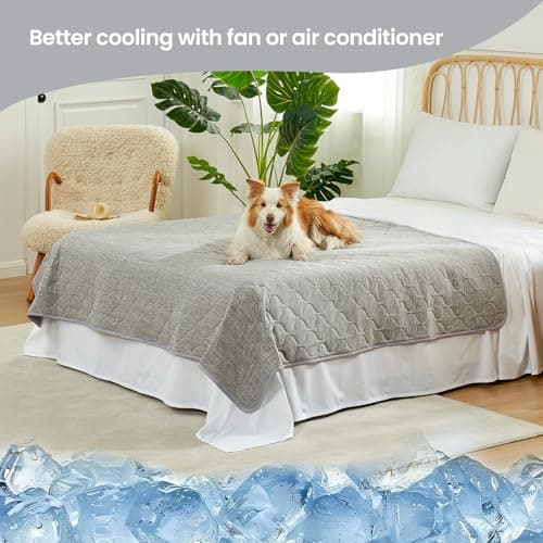 Cozy Bliss Deluxe Leakproof Cooling Blanket for Large Dogs Q-Max 0.46, Soft & Durable Washable Pet Cooling Mat for Hot Weather, Livingroom, Couch & Bed Protector for Cats, Silver Grey, 60"x80" - Thumbnail 2