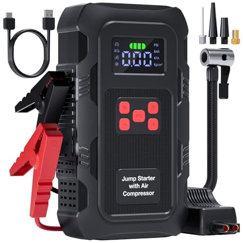 HPBS 5000A Jump Starter with Air Compressor, Portable Car Battery Jump Starter with 150 PSI Tire Inflator for Up to 10.0L Gas and 8.0L Diesel Engines, 12V Jump Box Battery Charger Booster(Red) - Image 1