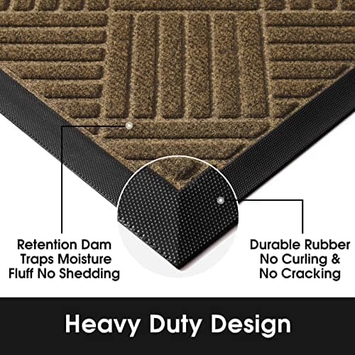 HOMEIDEAS Door Mat Welcome Doormat Outdoor 2 Pack, Rugs for Entryway Front Door Mats, Waterproof Heavy Duty Ultra Thin Rubber Backing Non Slip Floor Entry Mat Shoe Scraper for Doorway 17 x 29.5 Brown - Thumbnail 2