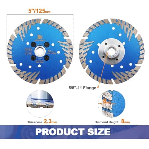 Diamond Granite Cutting Blade 5"- BRSCHNITT Diamond Saw Blade Cut Concrete,Ceramic Porcelain Tile,Granite,Marble,Masonry,Paver,Quartz Disc 5/8-11 Thread - Thumbnail 2
