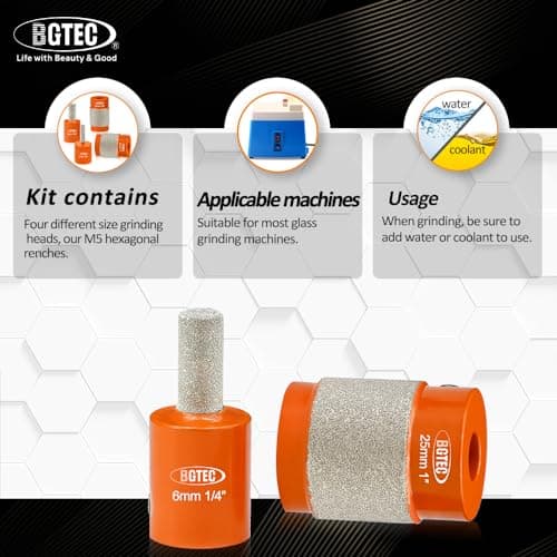 BGTEC Diamond Grinder Bit Head Tools - 1/8"+1/4"+3/4"+1" Brass Core Stained Glass Grinder Bits, Glass Grinder Tools and Supplies - Thumbnail 3