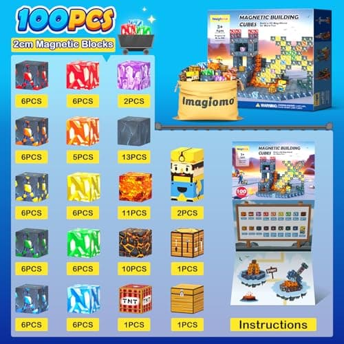 100PCS Magnetic Blocks - Build Mine Magnet World Mine Sword Adventure Set, Building Toys Classroom Must Haves Learning Sensory Toys for 3 4 5 6 7 8 Toddlers Kids Games Birthday Gifts for Boys & Girls - Thumbnail 3