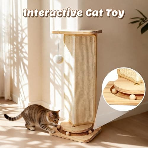 Couch Cat Corner Scratcher with Interactive Ball Toys for Cat, Replaceable Sisal Scratch Pad, Kitten Wall Scratcher for Couch, Wall Furniture Protector 25'' - Thumbnail 2