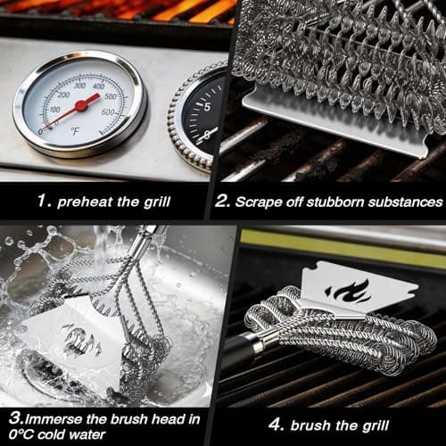TNTOR Bristle Free Grill Brush with Scraper, 18" Adjustable Handle BBQ Grill Brush for Outdoor Grill, Extra Strong Grill Cleaning Accessories for Grill/Smoker/Gas/Charcoal, Grill Gifts for Men/Dad - Thumbnail 6