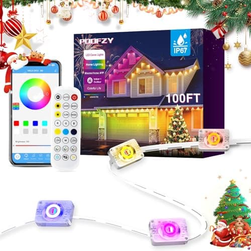 POOFZY Permanent Outdoor Lights for House,100ft RGB+IC Smart Outdoor Decor, 50 Scene Modes,App/Remote Control,IP67 Waterproof,for Christmas,Easter,V-Day,Thanksgiving,Daily & Holiday Party Decor - Image 1