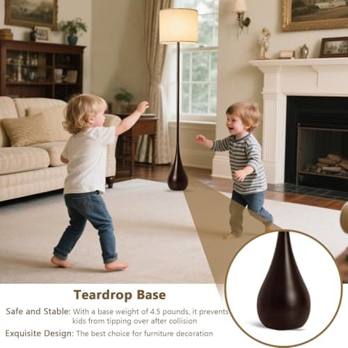 DLITISH Boho Floor Lamp 67 Inch Extal Tall, Modern Torchiere Lamp with Beige Linen Drum Shade, Large Farmhouse Black Teardrop Base Standing Lamp for Living Room, Bedroom, Corner, Office - Thumbnail 6