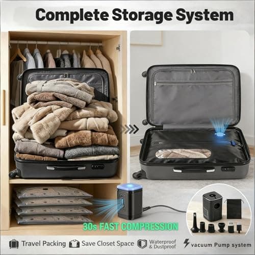 11-Pack Travel Vacuum Bags with Pump, 2×17L TPU IP67 Waterproof Vacuum Seal Bags + 9 PA&PE Compression Bags (S/M/L) for Carry-On, Light Travel, Backpacks & Home Storage - Thumbnail 6