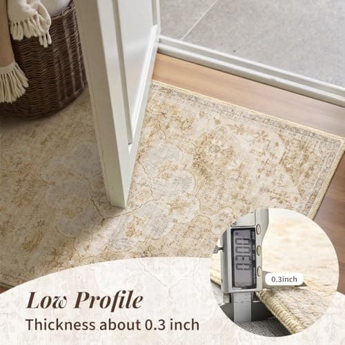 tchdio 5x7 Area Rugs for Living Room, Vintage Non Slip Washable Rug, Soft Low Pile Neutral Area Rug Large Floor Indoor Carpet for Bedroom, Dining Room, Office (Beige, 5'x7') - Thumbnail 4