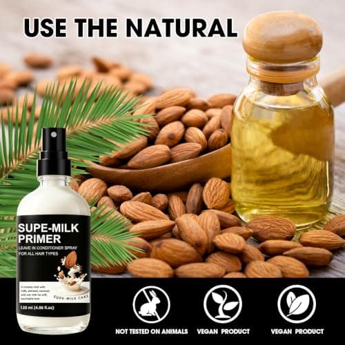 Nodfens Super Almond Milk Leave in Conditioner Spray with Collagen – Detangler & Anti Frizz Hair Treatment for Dry Damaged Hair, Helps Reduce Split Ends & Flyaways, Improves Softness & Shine, 4 fl oz - Thumbnail 3