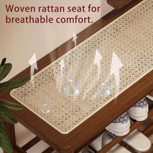 latifolia Shoe Rack Bench, 3-Tier Bamboo Shoe Bench with Breathable Rattan Seat Cushion, Shoe Storage Rack for Entryway(Walnut,39.70''L) - Thumbnail 5
