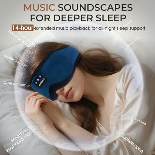BeMyLady Sleep mask Headphones,100% Blackout 3D Zero Eye Pressure Bluetooth Sleep mask Breathable Eye mask with Bluetooth Headphones Sleep Headphones for Side Sleepers, 14H Playtime&Bluetooth 5.4 Blue - Thumbnail 4