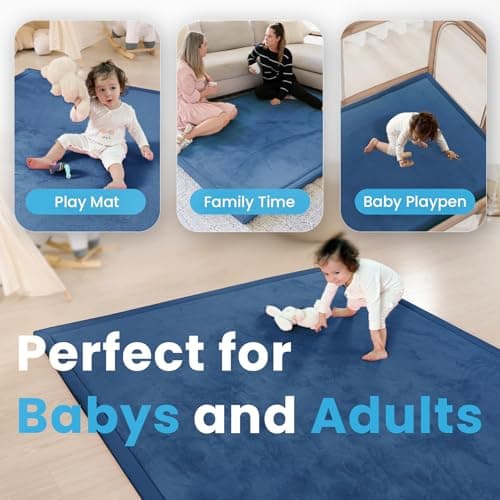 PaPaMat 1.3" Thick Baby Play Mat for Floor Playpen, 71x79 Large Foam Tummy Time Mat, Padded Support Soft Plush Nursery Rug for Infant Kids Toddler Crawling Kick Activity (Royal Blue) - Thumbnail 3