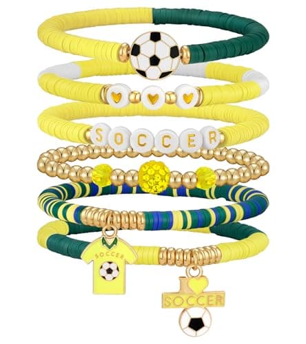 doubgood 2026 World Soccer Cup Stretch Beaded Bracelets Soccer Gifts Football Charm Game Day Fan Bracelets Stackable Sports Jewelry for Brazil Fans Gifts for Women Men - Image 1