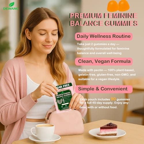 DEWANG Premium Feminine Balance Gummies for Women’s - Immune Support& PH Balance - Vegan, Gluten-Free - Grapes Flavor, 90 Count 45 Servings (Pineapple) - Thumbnail 3