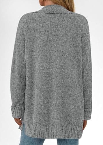 KIRUNDO Cardigan Sweaters for Women 2026 Fall Chunky Fuzzy Knit Open Front Loose Long Sleeve Sweater Coats Winter Clothing(Grey, Medium) - Thumbnail 2