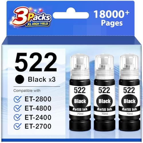 Starink Compatible T522 522 Black Ink Refill Bottles Replacement for 522 Black Ink for Ecotank ET-2800 ET-2803 ET-2720 ET-4800 ET-2400 ET-4700 ET-4810 ET-2840 Printer (3-Pack,522 Ink Refill Bottles) - Image 1