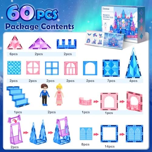 Coodoo Diamond Magnetic Tiles & Building Blocks — Princess Toys for Girls & Boys, Toddler Girl Gifts, 3 4 5 6 Year Old Gifts, Toys for Ages 3-8, 3 Year Old Birthday & Xmas Present - Thumbnail 5