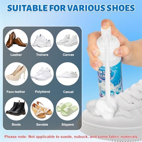 Jevvu Shoe Cleaner, 6.76fl.oz Sneaker Cleaner Foam for Removing Stains and Dirt, Shoe Cleaning Kit for White Shoes, Leather, Knit, Boots, Canvas, Fabric, Tennis - Thumbnail 4