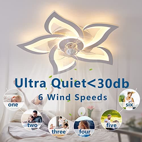 Dalouguan Flush Mount Ceiling Fan with Lights, 24" White ,Remote Control, 6 Speeds 3 Light Color Low Profile Ceiling Fan for Kitchen - Thumbnail 4