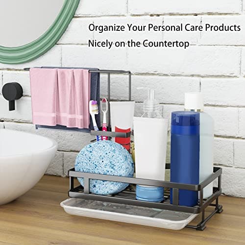 Godboat Kitchen Sink Organizer with Brush Rack, 304 Stainless Steel Dish Soap Dispenser, Sponge Holder for Kitchen Sink, Sink Caddy with Drain-Pan, Cool Kitchen Gadgets & Gifts for Women, Christmas - Thumbnail 6