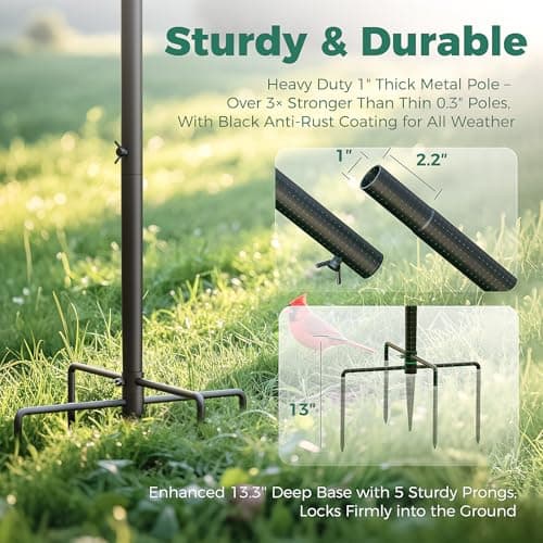 PerchMe Bird Feeder Pole with Squirrel Baffle, 91'' Inch Heavy-Duty Bird House Pole for Outdoors,Adjustable Height,Universal Mount Kit for Bird Feeder Camera &Bird House (Adapter Included) - Thumbnail 3