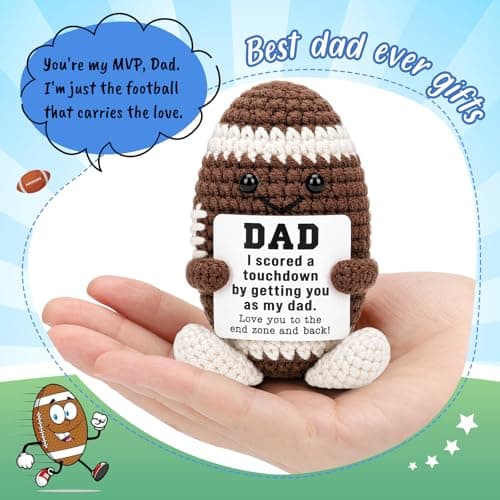Mini Fathers Day Dad Gifts for Men from Daughter Son Wife Positive Handmade Crochet Football Birthday Gifts for Dads I Love You Papa Best Dad Gift for Step Dads Father in Law Husband Desk Decor - Thumbnail 2