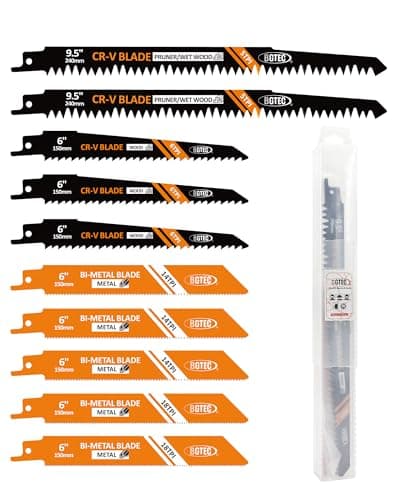 BGTEC 10-Piece Reciprocating Saw Blade Set with Storage Box - 6" and 9-1/2" Metal&Wood Cutting, Pruning Saw Blades