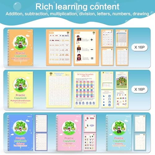 WANFRES Magic grooved Writing Practice Books Great for Beginners, 5 Books, 2 pens, 2 Pencil Grips, 20 Refills. grooved Handwriting Practice for Kids 3-10, Reusable grooved Handwriting workbooks. - Thumbnail 5