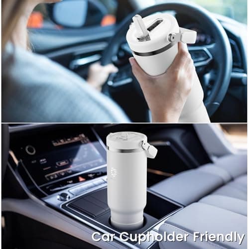 Fjbottle Insulated Stainless Steel Coffee Tumbler with Flip Straw, 40 Oz Hot Coffee Cup Travel Mug, Ice Cube Water Flask Leak Resistant Lightweight for Traveling & Home, Casual, White - Thumbnail 5