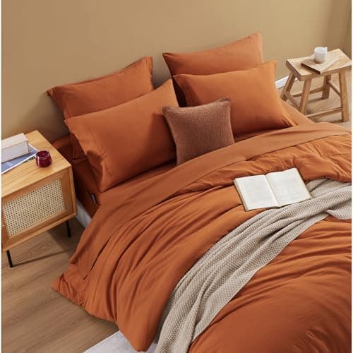 WRENSONGE King Size Comforter Sets- 7 Pieces Soft Burnt Orange Bed in a Bag King with Fitted Sheet, Flat Sheet 2 Pillow Shams, and 2 Pillowcases- Warm Bedding Set for All Season - Thumbnail 4