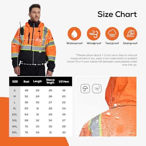 SRsafety Safety Heated Jacket,Waterproof Safety Jacket for Men with Pockets, Reflective High Visibility Safety Heated Jackets - Thumbnail 5