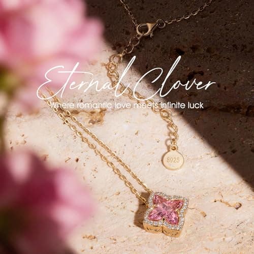 Moissa Four-Leaf Clover 925 Sterling Silver Gold Plated Necklaces for Women, Lab Zircon Pendant Necklace, Birthday Gifts for Women Valentines Day Anniversary Jewelry Gift for Wife Girlfriend Mothers Day Gifts for Mom - Thumbnail 6