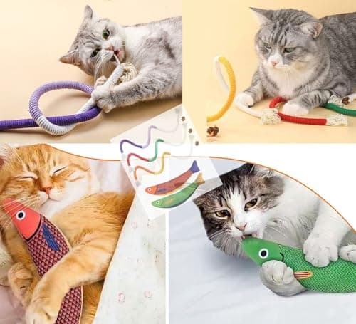 FKKWUOT Cat Chew Rope Toy,Catnip Saury Fish Toys,Cats Interactive Toys for Teeth Cleaning,5Pcs Cat Toys for Indoor Cats with Refillable Natural Catnip（5Pcs Cat Toys） - Thumbnail 6