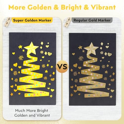 HOTU 5 Pack Super Gold Paint Markers - Metallic Gold Acrylic Paint Pens Glitter Extra Fine Tip 0.7mm for Black Paper,Wood, Rock Painting, Glass, Fabric - Thumbnail 5